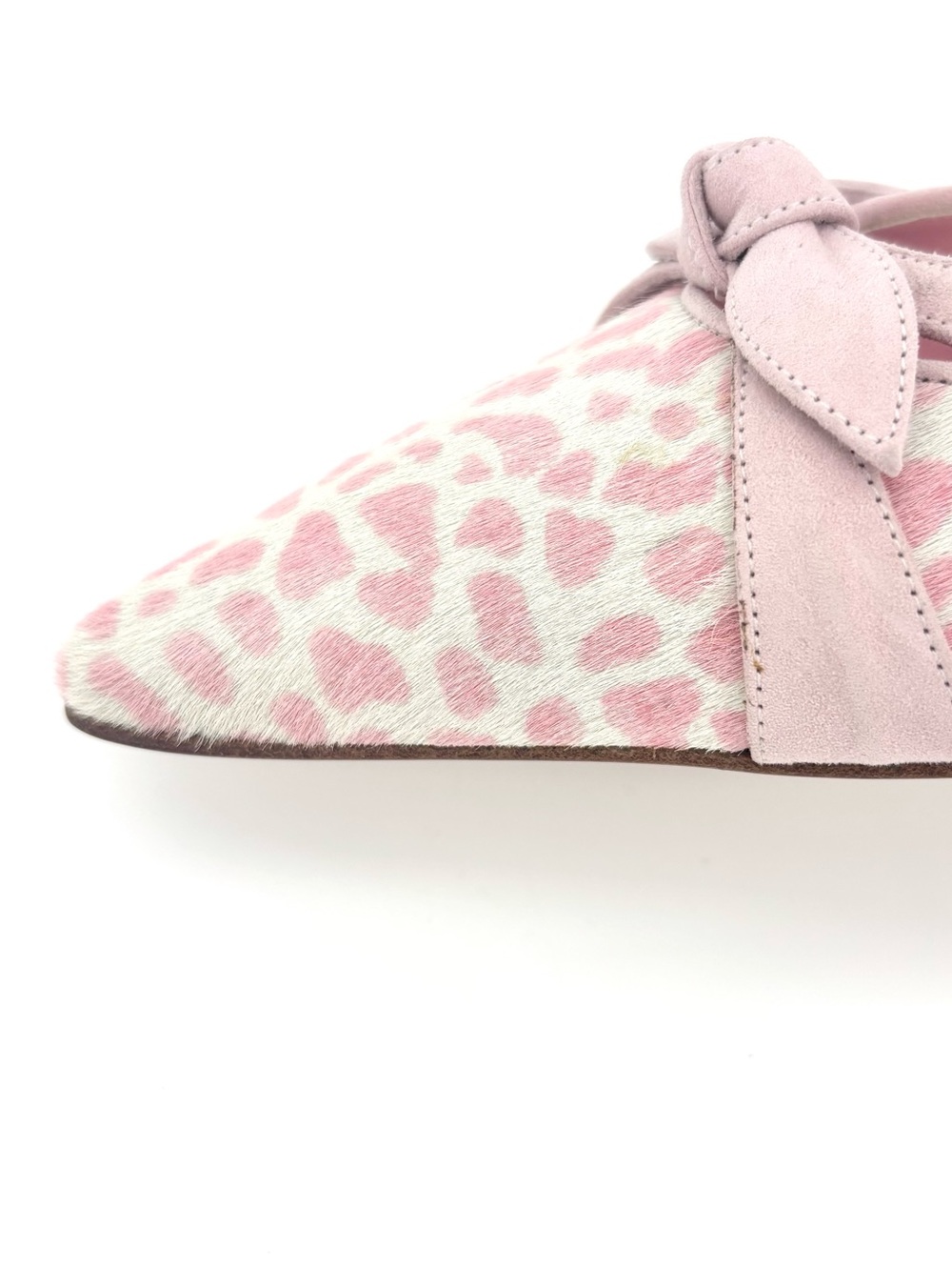 Manolo Blahnik Bow Pink Leopard Print Ponyhair Pointed Toe Kitten Heel Mules 41 - Picture 7 of 11